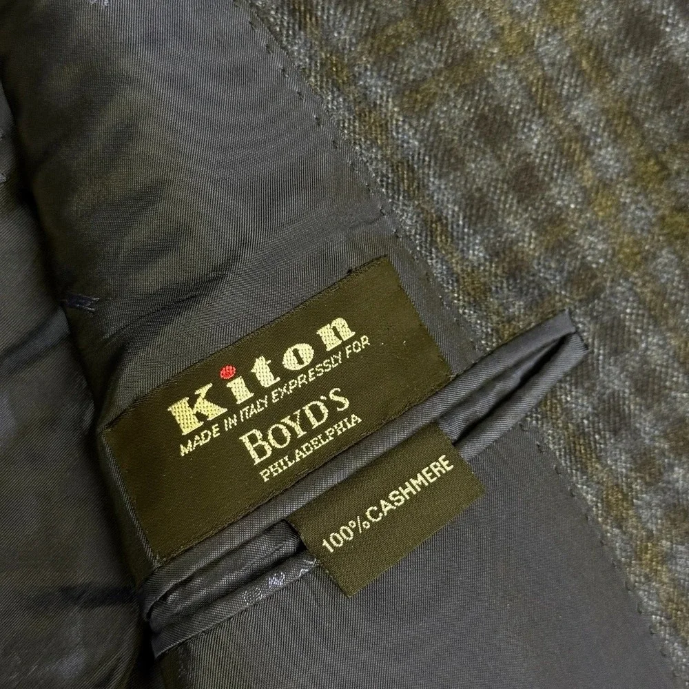 Kiton 100% Cashmere Sport‎ Coat Mens 42R Blue Grey Plaid Blazer Italy Boyd's